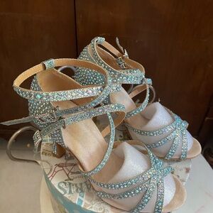 Gorgeous light Blue and Rhinestone Strappy Heels